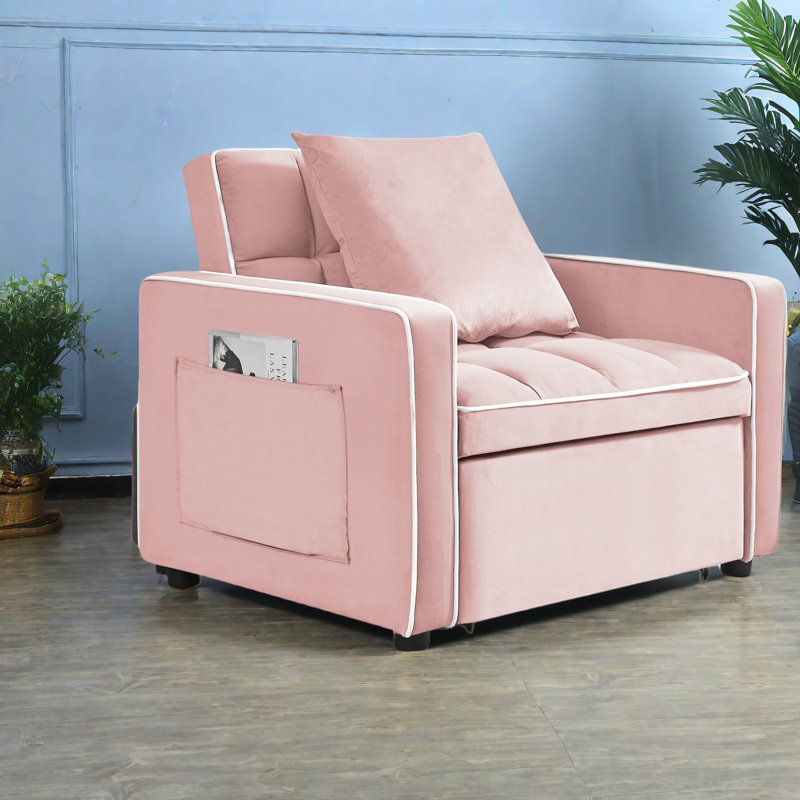 Canapé-lit multifonctionnel en velours rose, fauteuil inclinable moderne réglable pour espaces compacts
