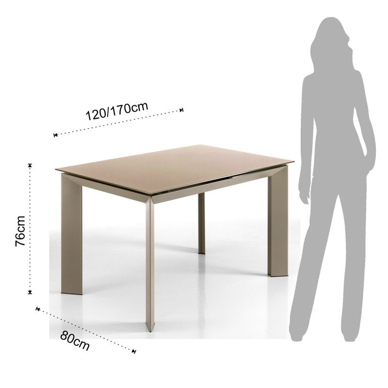 Blaris Glass Top Metal Base Dining Table, Dove Grey