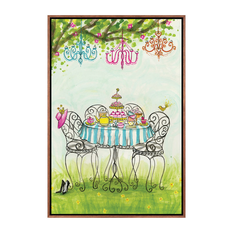 Art de jardin tea party, H 26 po x l 18 po x P 1,5 po, Toile avec cadre en bois classique