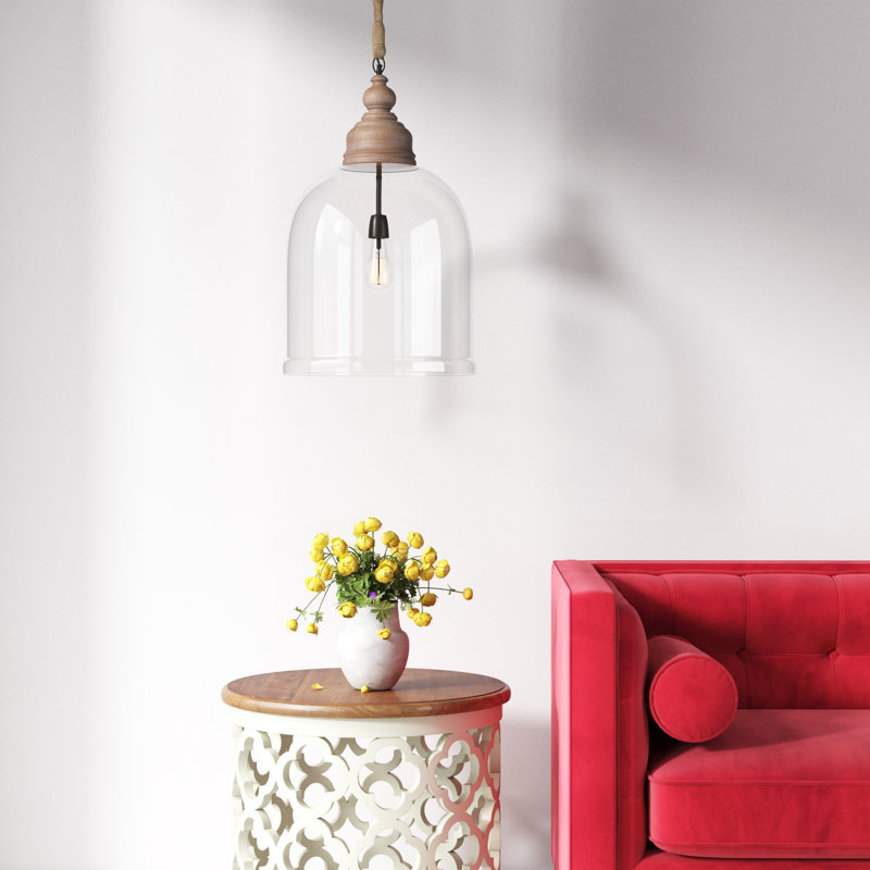 Luminaire suspendu en forme de cloche à 1 lumière avec accents de corde Bridgit, H 94 po x l 16,5 po x P 16,5 po