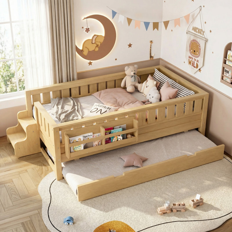 Lit multifonctionnel pour enfants en pleine croissance, Lit simple, Clair naturel