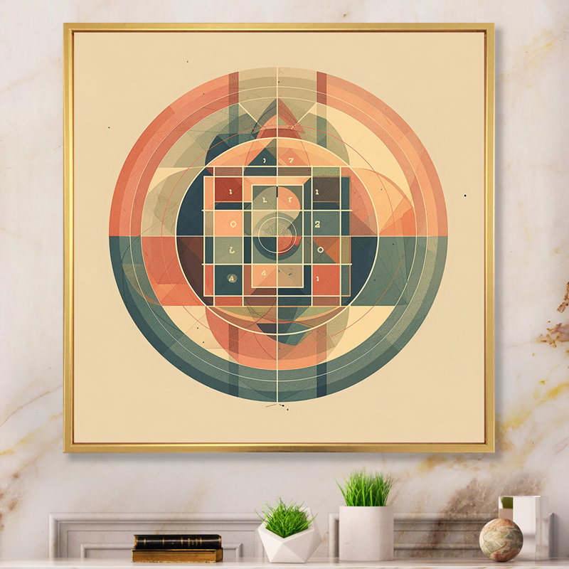 Sacrée mystère rétro Alchimie mandala sur toile, Cadre doré à une seule photo, H 24 po x l 24 po x P 1 po