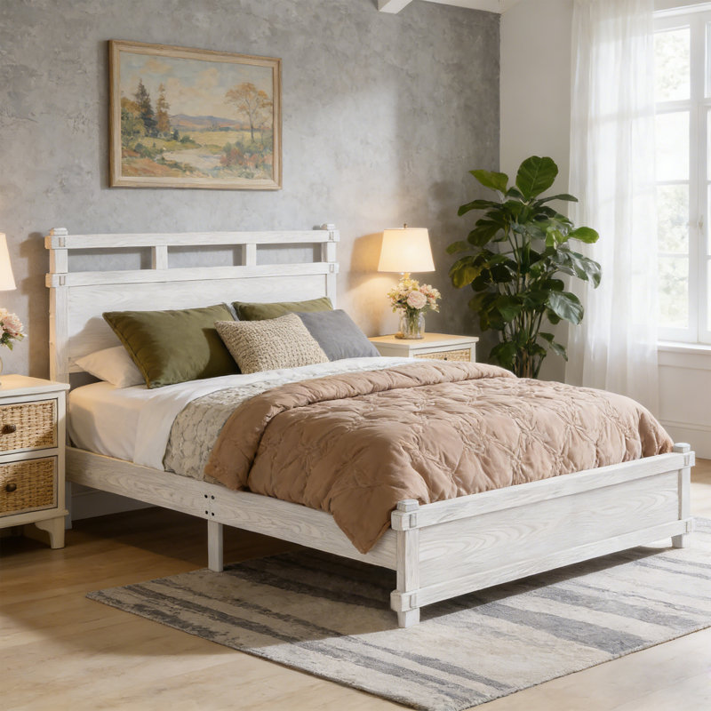 Everett Rustic Farmhouse Wood Platform Bed Frame, Queen