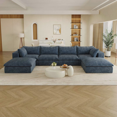 157.6"Cloud Sofa,Corduroy Fabric,Deep Seat Couches,Double-Layer Design,Removable Cushion,No Assembly,DIY Combination For Living Room, Bedroom,Conference Room ,Apartment