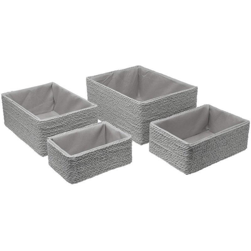 Sorbus Stackable Storage Woven Paper Rope Baskets 4-Piece Set, Gray