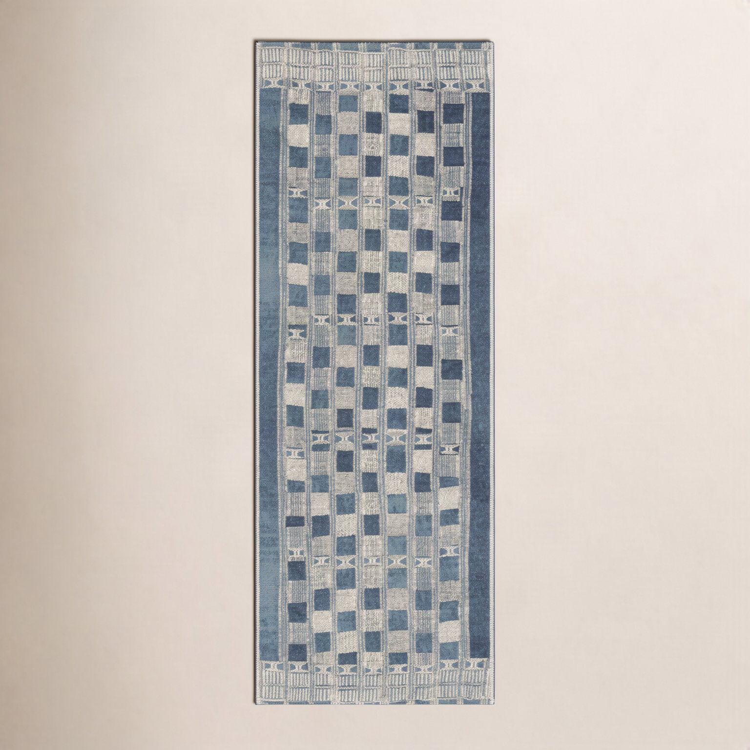 Homer Blue Ivory Geometric Outdoor Rug, Runner 2'5" x 7'8"