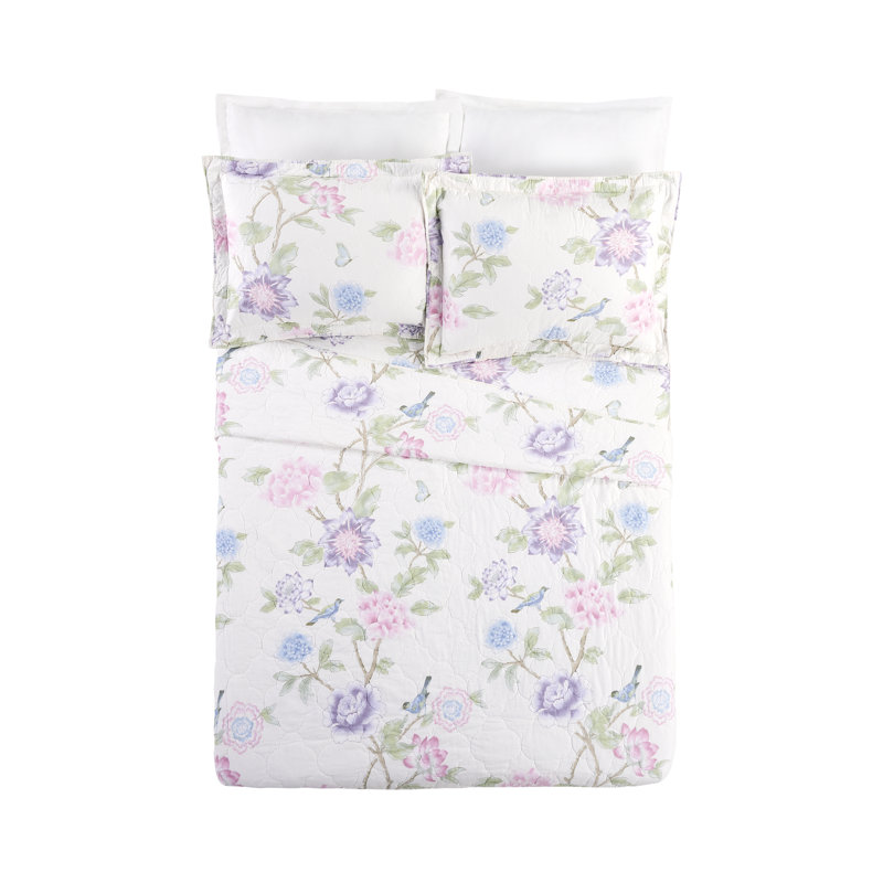 Queen Blue Floral Cotton Reversible Quilt