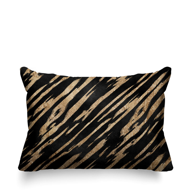Coussin lombaire intérieur / extérieur abstrait Sana, Noir et or