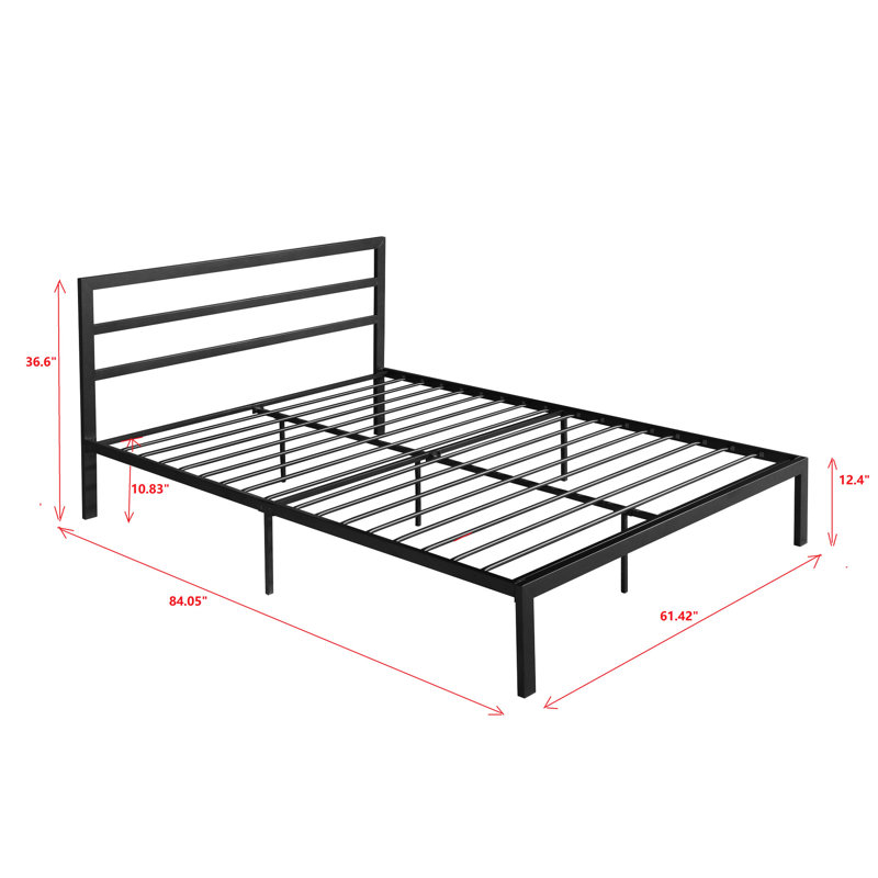 Charcoal Grey Queen Metal Bed - Construction, Quiet Nights, Easy Assembly Process, Under Storage Feature, No Box Spring Needed, Works With All Mattress Sizes, 600 Lbs Weight Limit Size Frame In