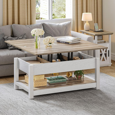 Lift Top Coffee Table For Living Room, 3 In 1 Multi-Function Coffee Tables With Storage, Farmhouse Dining Table For Reception Room/Home Office, Grey W -  Gracie Oaks, 214B642289DE46769CC76161A560EC6A