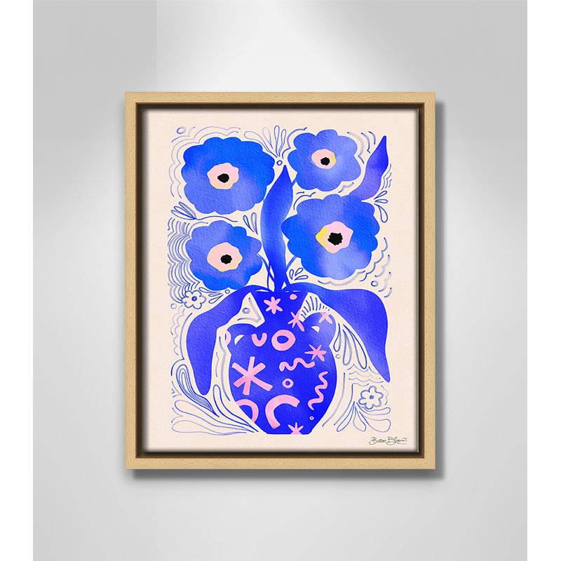 «Blue Flowers Matisse» par Bloom, L 9,5 po x H 11,5 po, Toile avec cadre, Flotteur naturel
