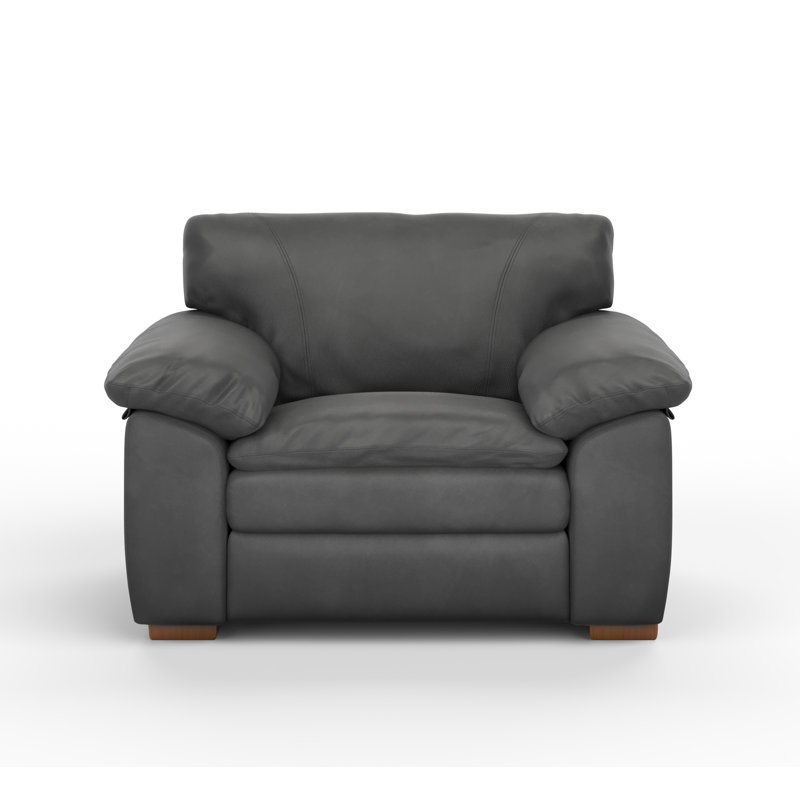 Boulder 52" Deeper and Wider 100% Full Top Grain Leather Chair and a Half, Cetus Slate Genuine Leather