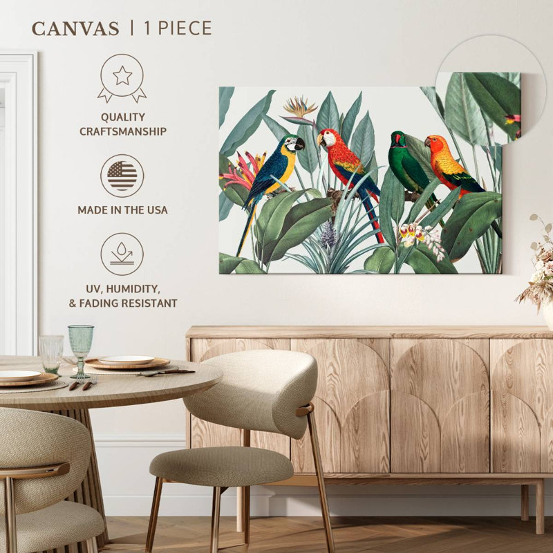 Perroquets de safari tropical sur toile, H 8 po x l 12 po x P 1 po