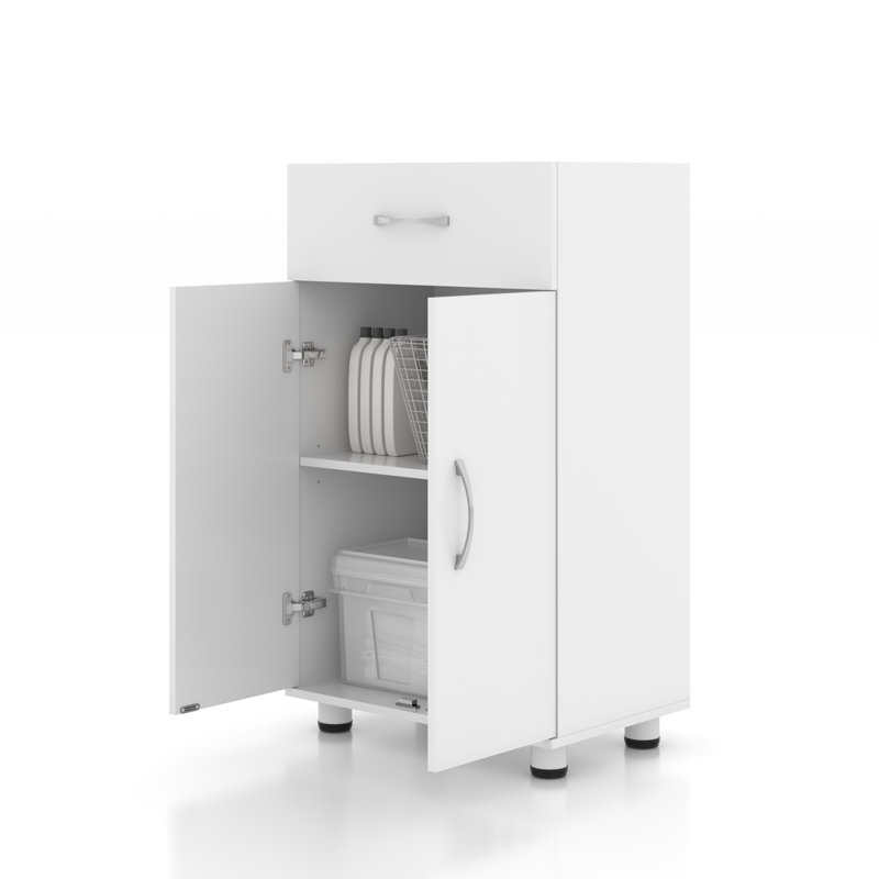 24"W Base Storage Cabinet With 1 Drawer And 2 Doors, White