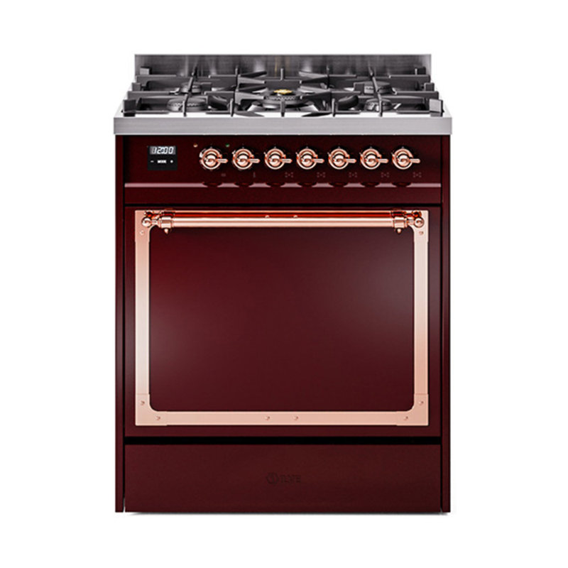 ILVE Nostalgie II Noblesse 30 in Dual Fuel Range, Liquid Propane, Burgundy/Copper
