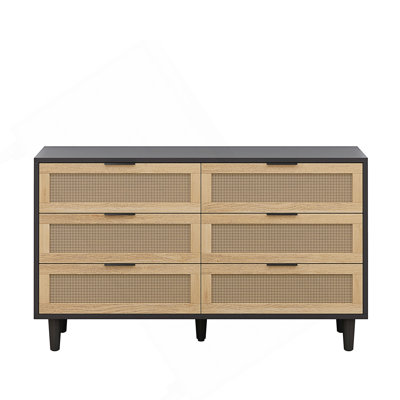 6-Drawer Rattan Storage Cabinet With Smooth White Slides For Bedroom And Living Room Organization