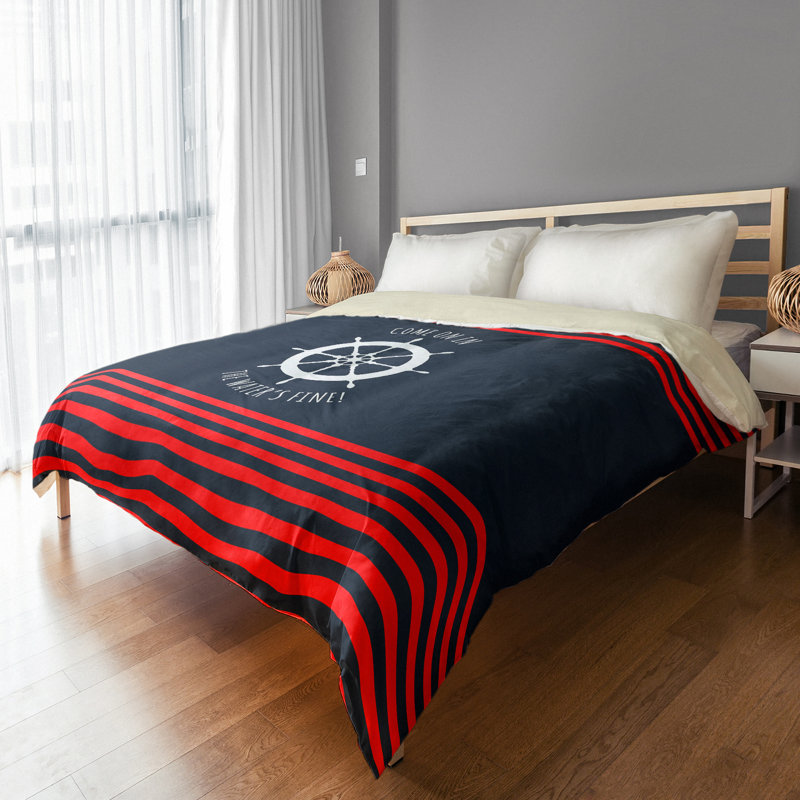 Housse de couette en microfibre bleu marine / blanc / rouge , Housse de couette pour grand lit