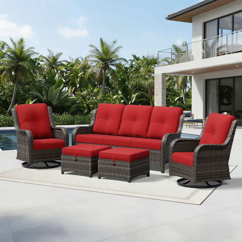 Ensemble de conversation pour 5 personnes avec coussins, Rouge