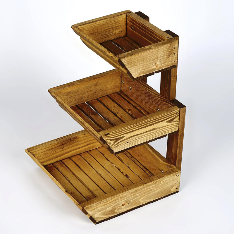 3-tier Wooden Fruit Basket, Vegetable Storage Stand For Kitchen Counter, Pantry, And Shops, Brown