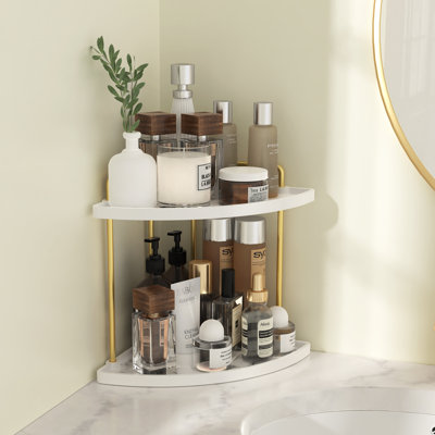 Bathroom Countertop Ceramic Tray Fan-Shaped 2-Tier With Handle