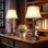 Ensemble de 2 lampes de table Rustic Traditional à bras pivotant réglable à 350 ° avec ports USB A + C et lampe de table de chevet rétro à abat-jour brun pour le bureau de la chambre à coucher (ampoule DEL incluse)