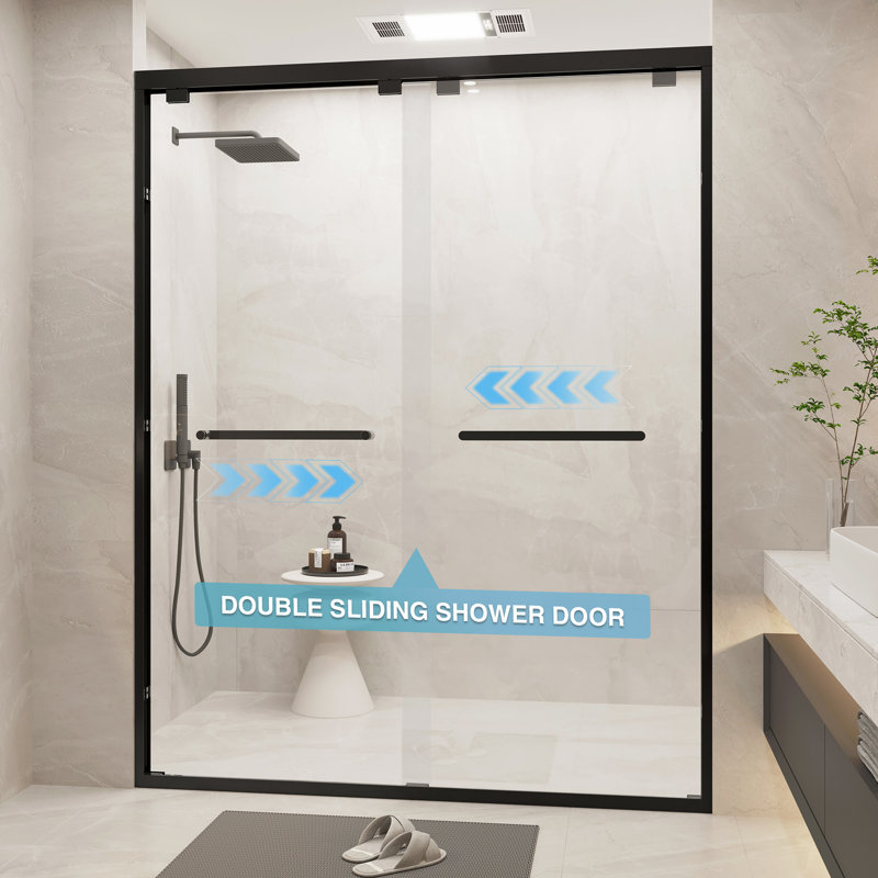 31.5'' W x 55'' H Black Tempered Glass Bathtub Shower Door