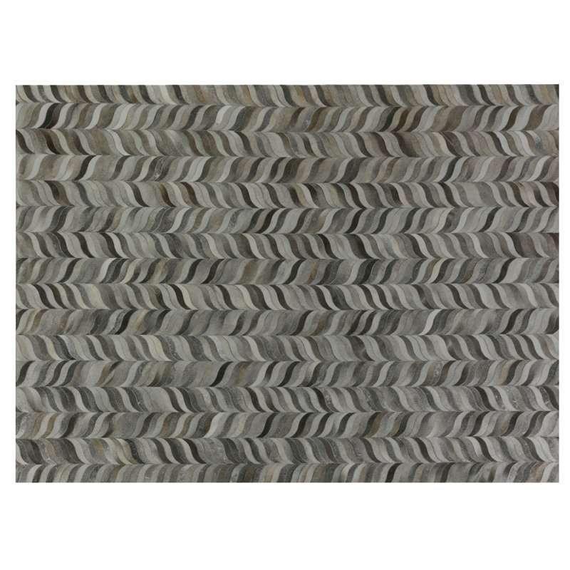Natural Hide Cowhide Geometric Area Rug in Silver, Rectangle 13'6" x 17'6"