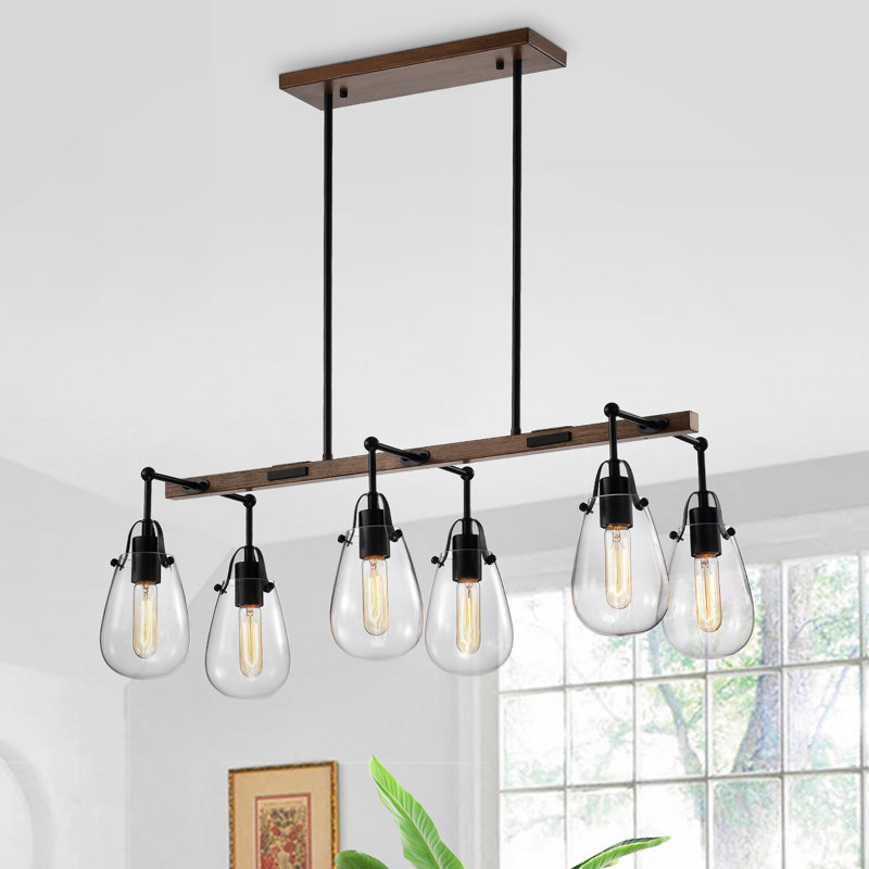 Luminaire suspendu linéaire pour îlot de cuisine 6 lumières Langan
