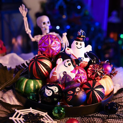 Halloween Ornaments Tree Decorations, 40Ct Medium Shatterproof Ghost Cat Jack-O'-Lantern Pumpkin Hanging Ball Ornaments Set For Small Tree, Cute Holiday Party Indoor Home Decor