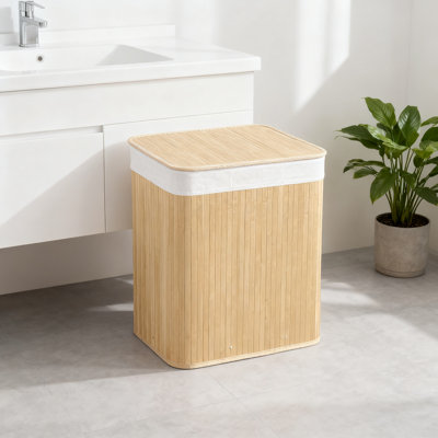 3-Section Collapsible Laundry Hamper With Lid, 150L Large Capacity Bamboo Clothes Sorting Basket With Handles For Bedroom Bathroom Dorm Organization