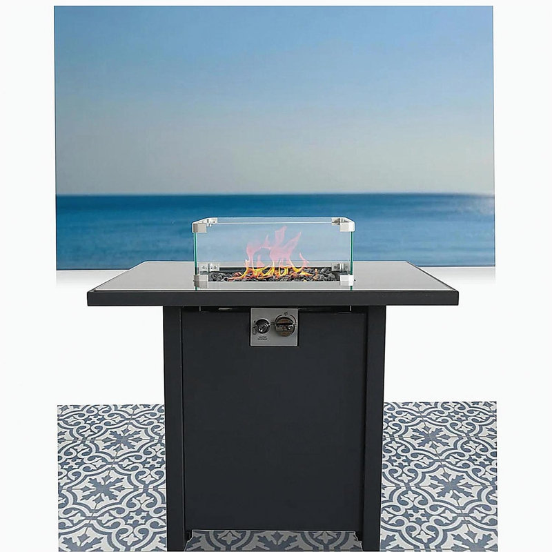 Powder coated metal fire pit with smoke glass roof, Black