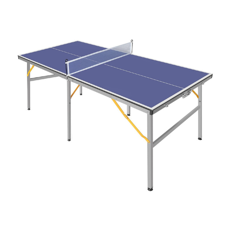 6Ft Mid-Size Ping Pong Table Foldable Set, With Game Net, 2 Paddles And 3 Balls, For Indoor And Outdoor Games, Blue And Sliver