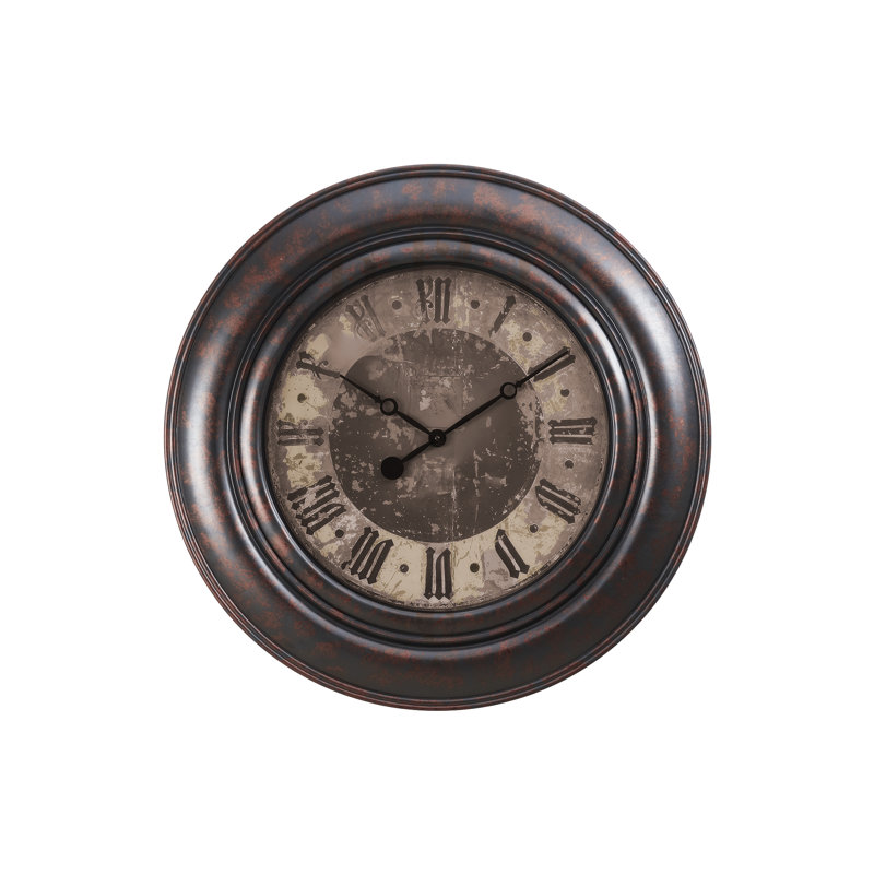 Oversized Rustic Brown Round Wall Clock with Roman Numerals