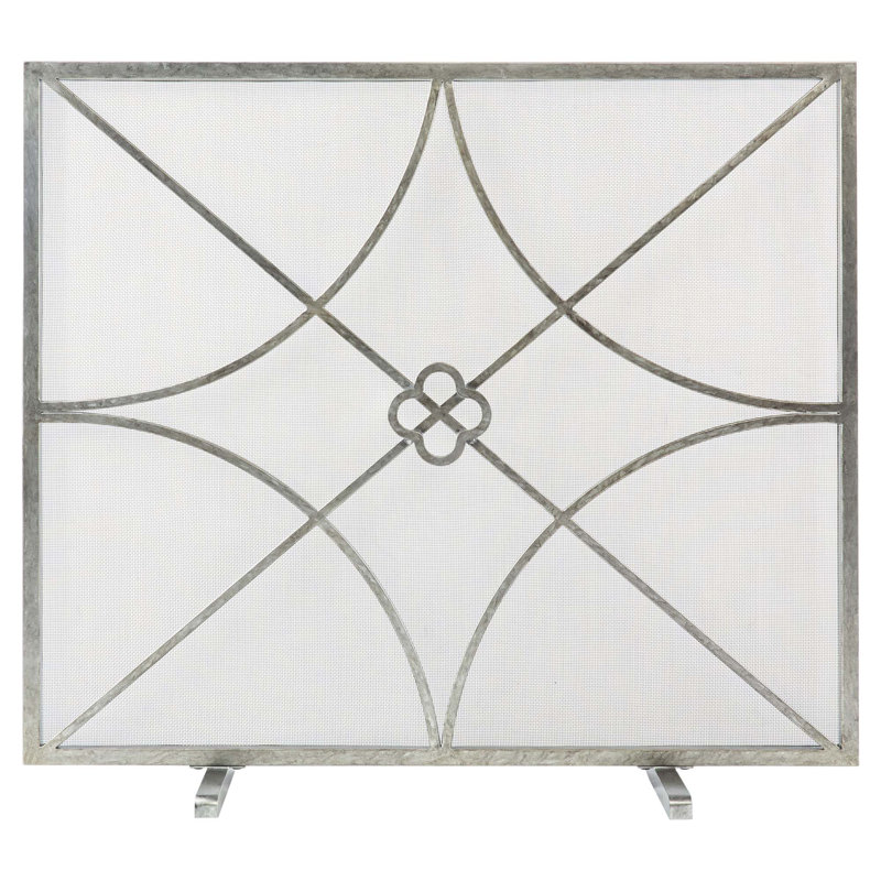 Boxwoods Bifold Iron Fireplace Screen, Royal Silver