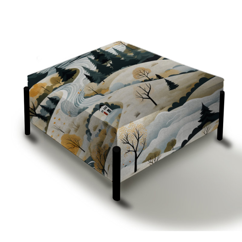 Winter Scandinavian Landscape - Floral Large Square Ottoman