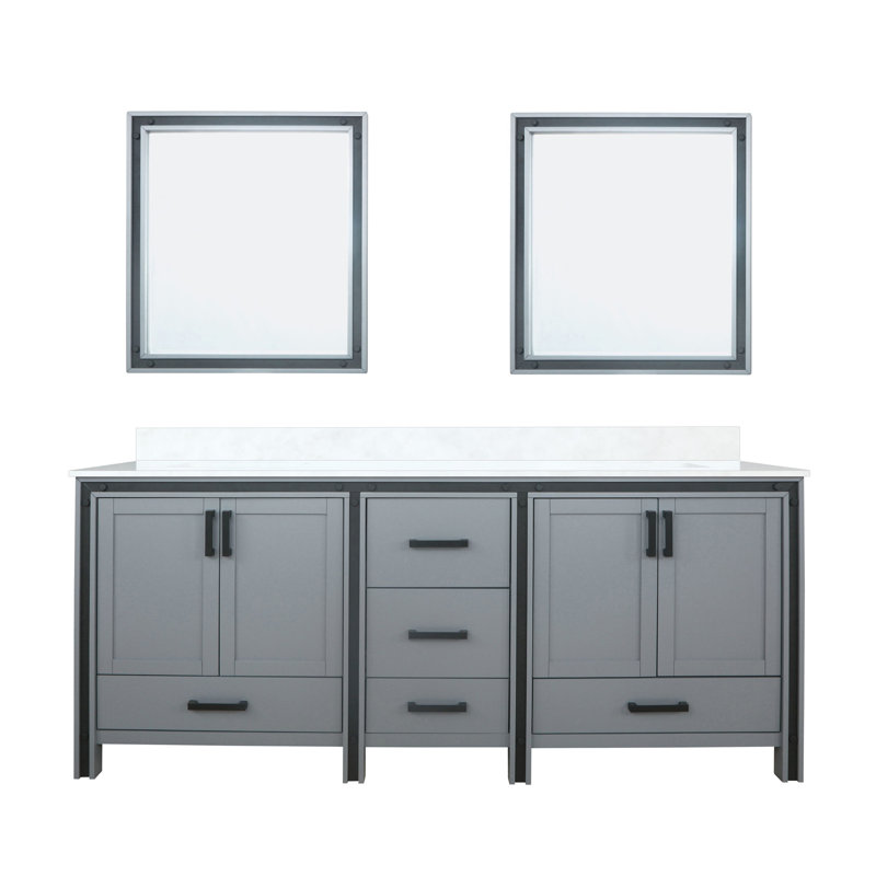 Ziva 80 in W x 22 in D Double Bath Vanity, White Top and 30 in Mirrors, Dark Gray, White Cultured Marble