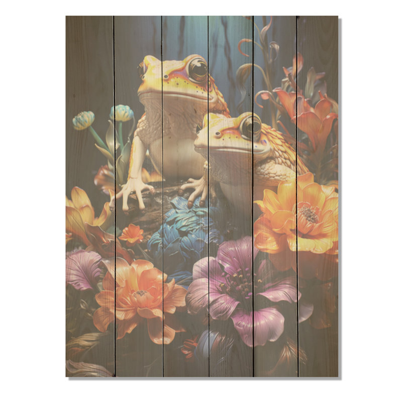 Fantasy Frog Royaume I - grenouilles et crapauds, art mural sur bois de pin naturel, H 20 po x l 10 po