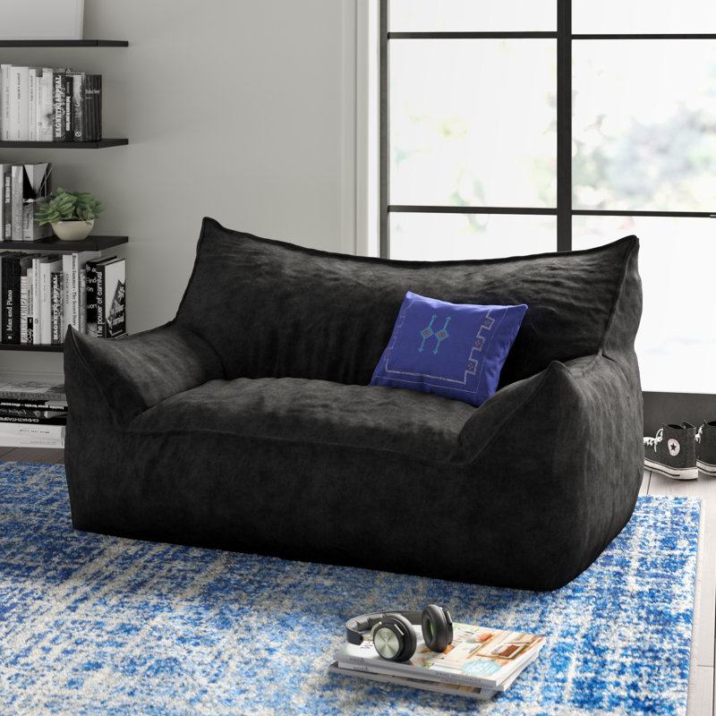 Canapé sac de pois Big Joe Imperial, 100% polyester noir moelleux, 32" H x 60" W 40" D