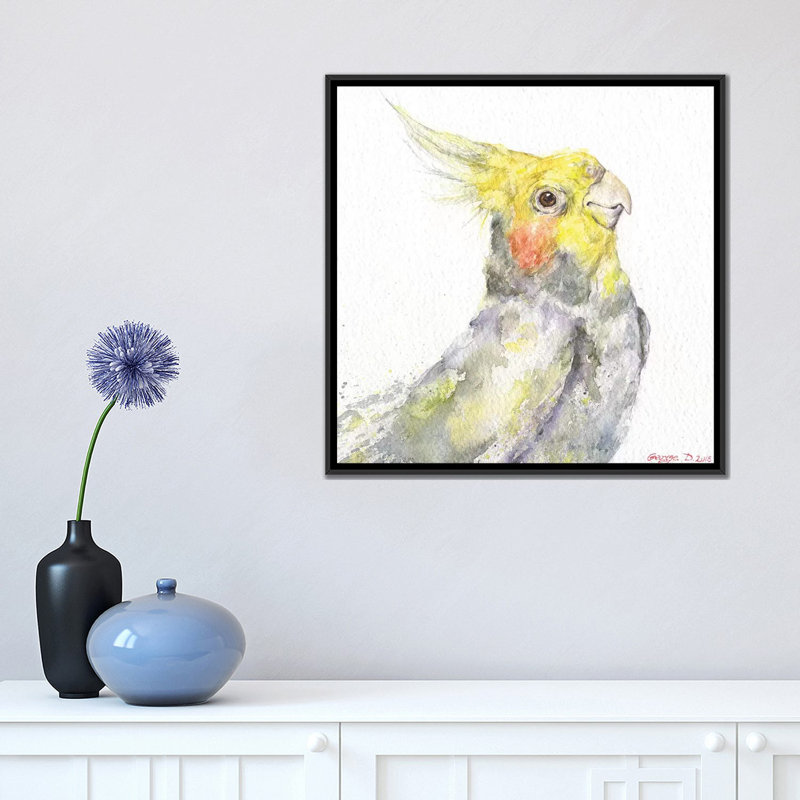 Art sur toile perroquet, H 18 po x l 18 po x P 1,5 po, Cadre noir