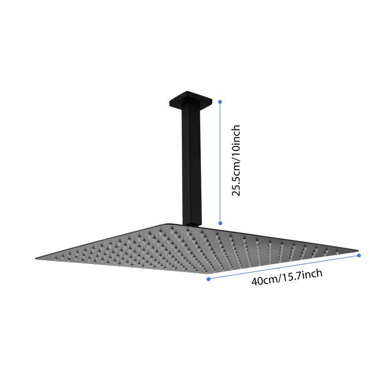 16" Matte Black Luxury Shower Head For Bathroom - Simulates Natural Rainfall With Self-Cleaning Nozzle, Compatible American Standard Pipe Connections And All Arms Brings Feeling, Suits