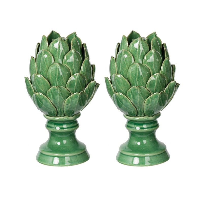 Ensemble de 2, petits 4 x 4 x 7,5 po d'Helsa artichaut en fleurs, petit - vert