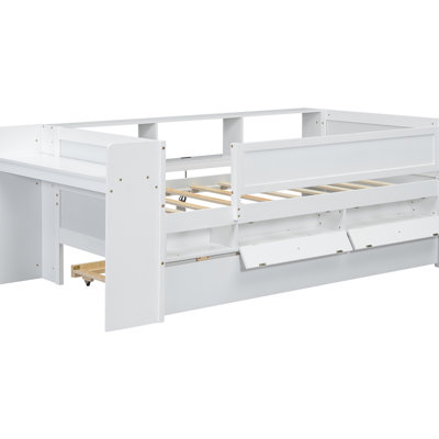 Multi Twin Daybed In White With Drawers, Trundle, Headboard Storage & Outlet Storage, Tables