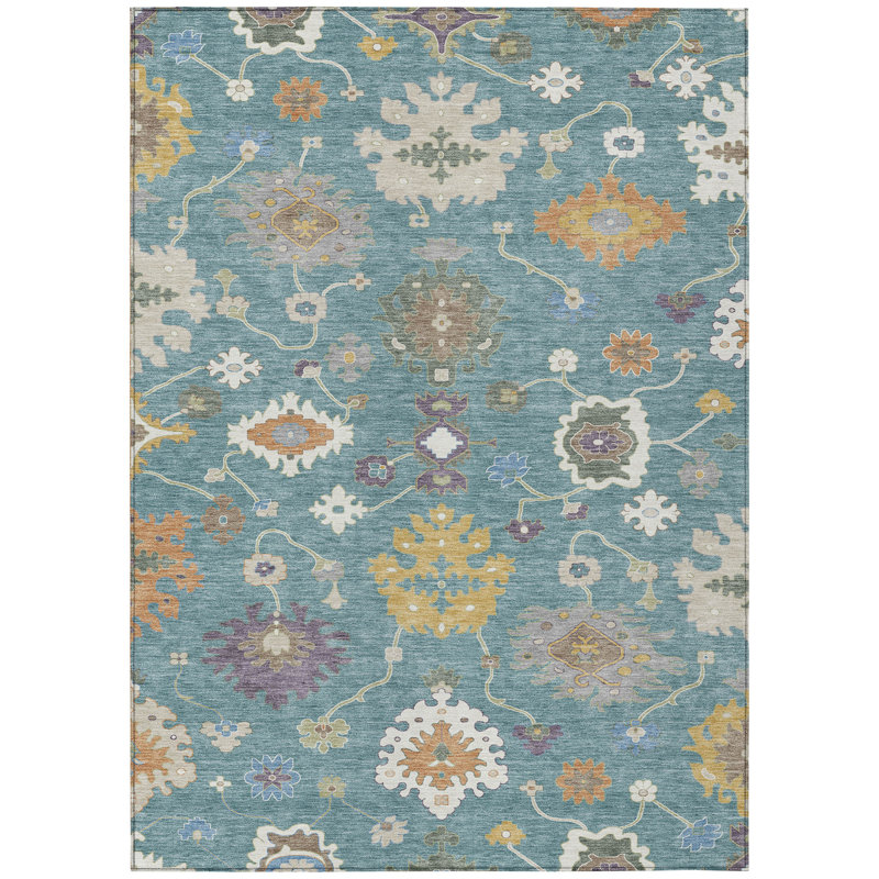 Machine Washable Indoor/Outdoor Chantille ACN2532 Traditional Rug, Teal, Rectangle 9' x 12'