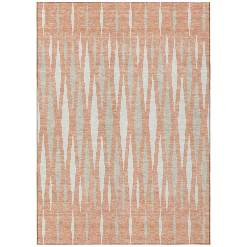 3' X 5' Salmon Gray And Ivory Geometric Washable Indoor Outdoor Area Rug