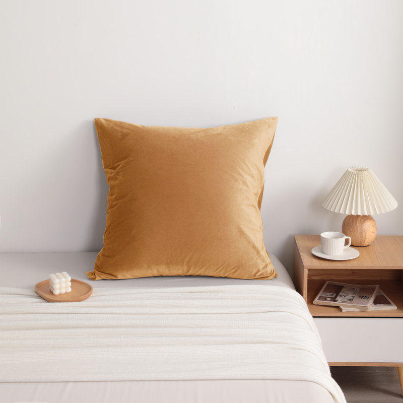  Housse de coussin carré en velours, 26 po x 26 po, Chameau