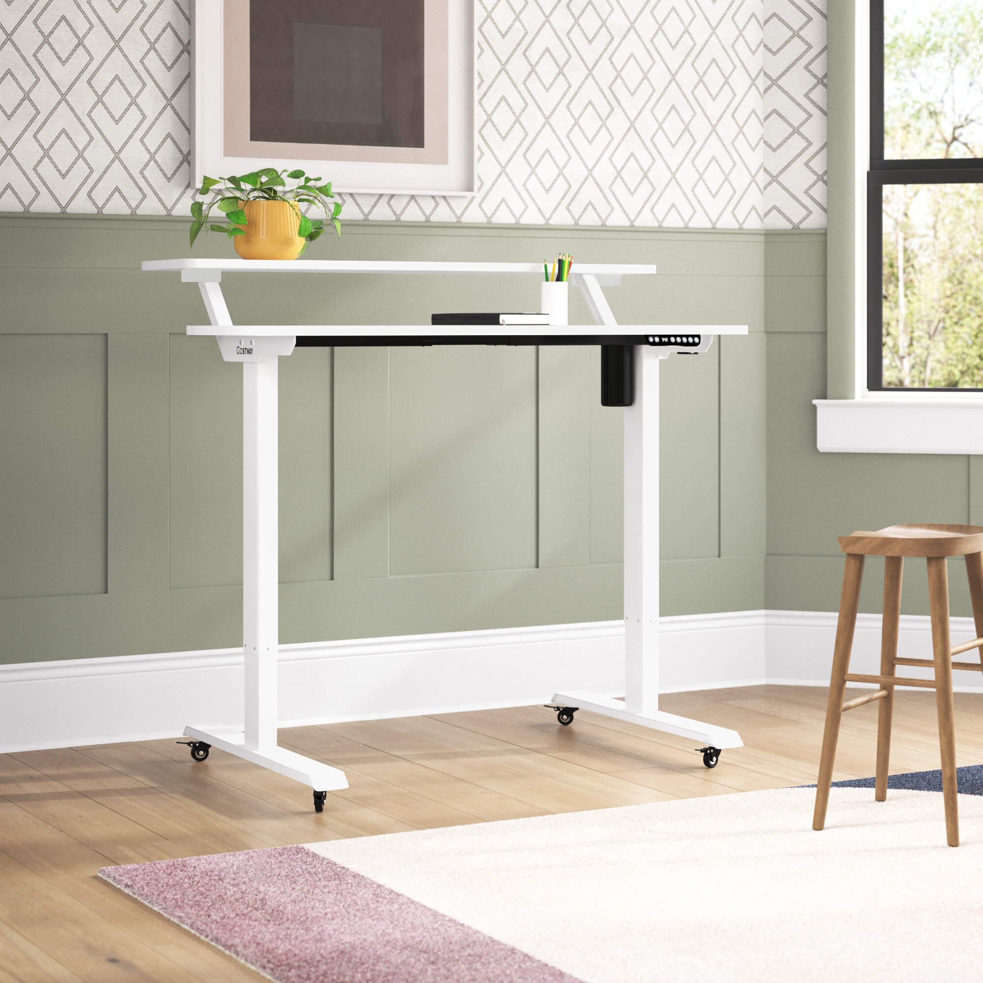 Electric Height Adjustable Standing Desk with Memory Controller - Costway