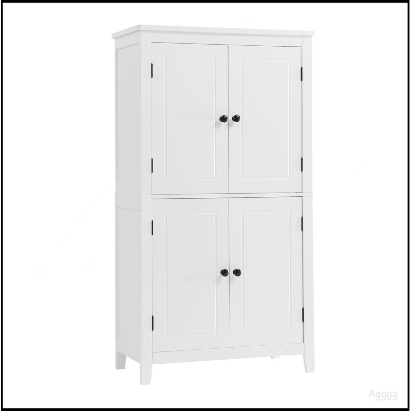 Armoire de rangement élégante pour salle de bain, unité de rangement pour salle de bain, armoire autoportante avec 4 portes, tablettes réglables, tablettes adaptables, blanc