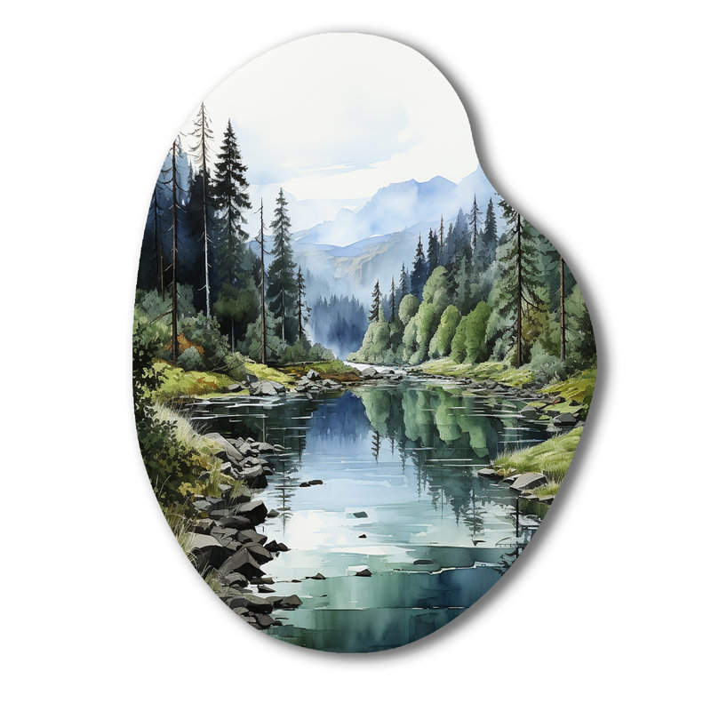 Habon Habim vert minimaliste forêt reflets - Minimalisme poire décoration murale irrégulière en métal, H 38 po x l 28 po
