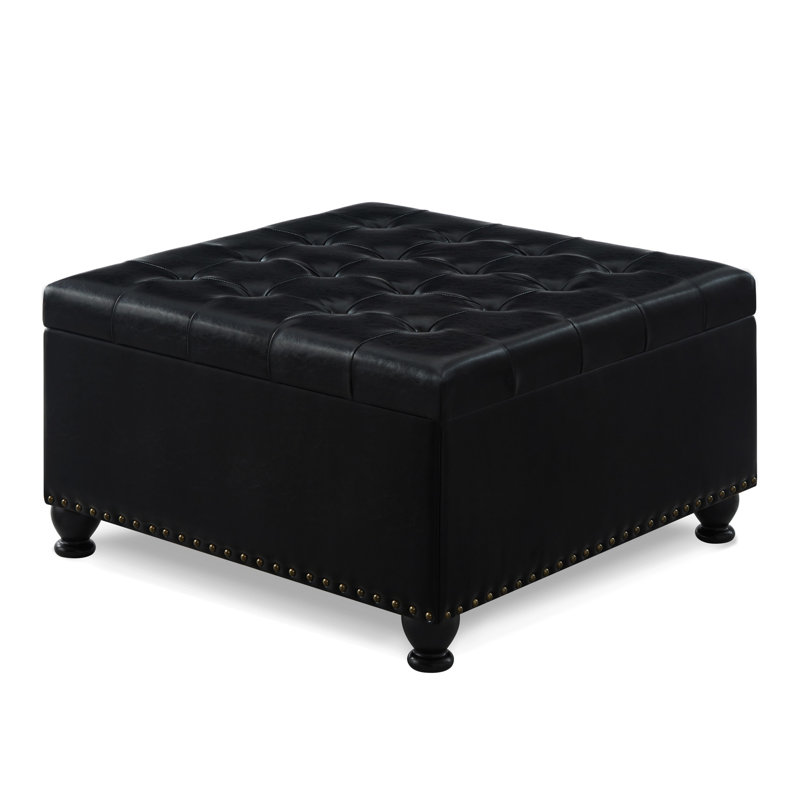Carré avec capitonnage à boutons et base en bois Espace de rangement pratique