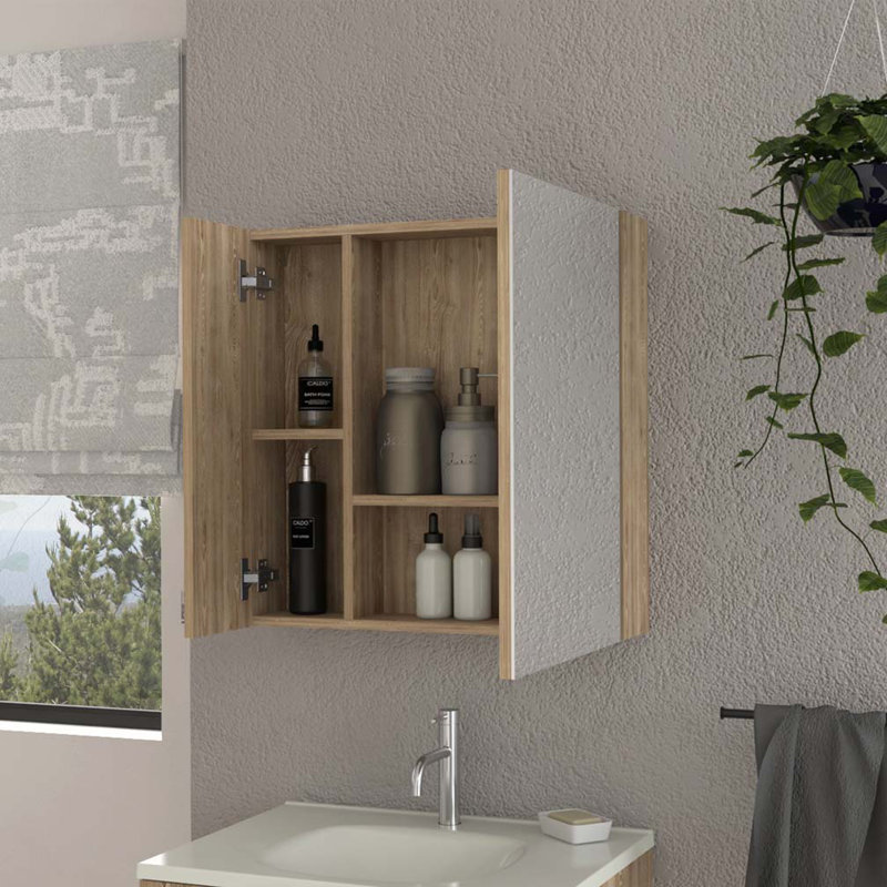 Armoire à pharmacie de salle de bain avec miroir, Beige